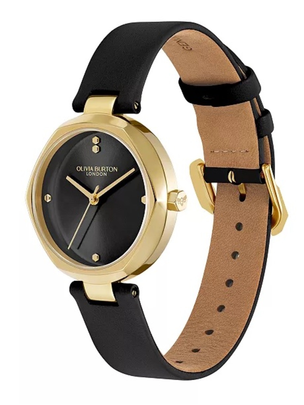 OLIVIA BURTON Gold and Black Minimalist Leather Watch
